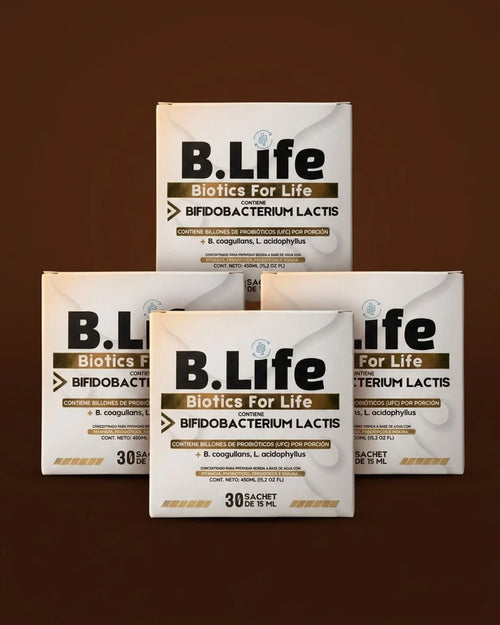 Protocolo BLIFE 120 días, cuatro cajas sobre fondo cacao