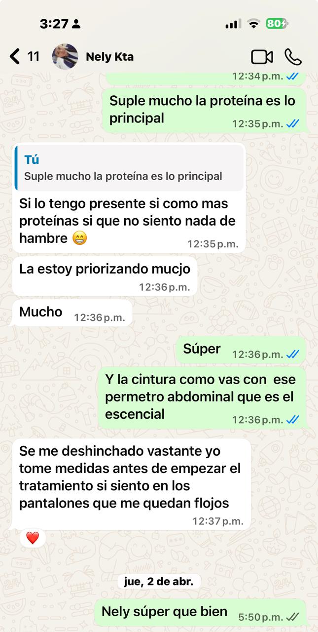 Mensaje recibido por WhatsApp durante el protocolo
