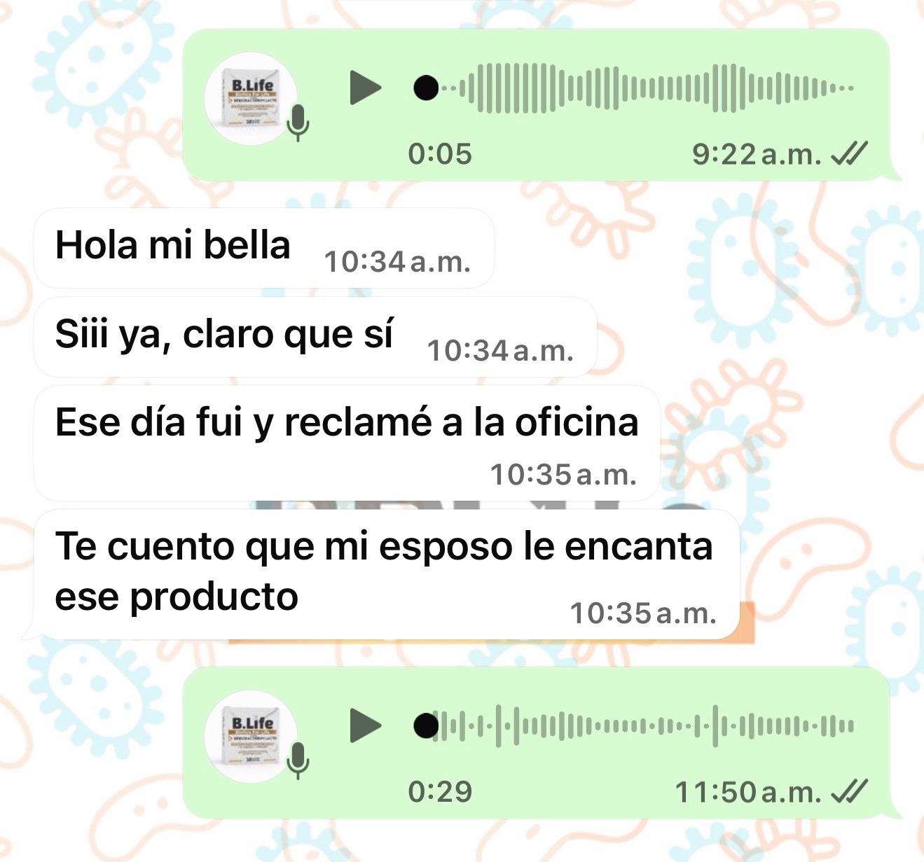 Mensaje recibido por WhatsApp durante el protocolo